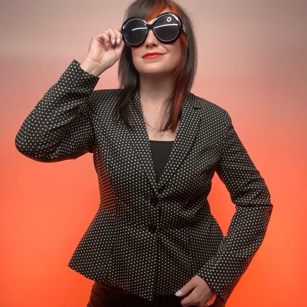 CECE / Black & White Polka Dot Blazer Size 8 / Goth Emo Y2K Preppy Office Retro